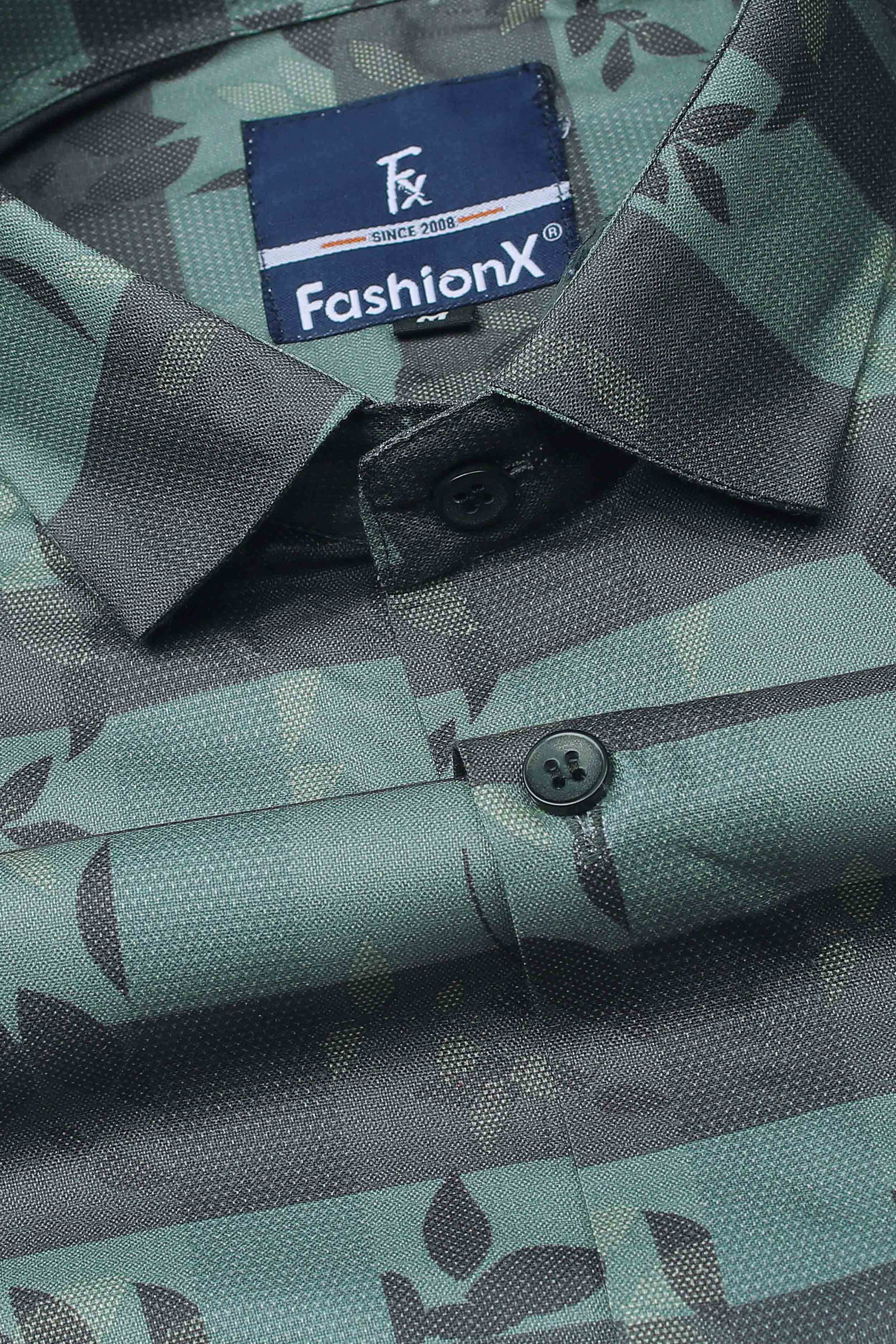 Green Structural Stripe Slim Fit Casual Shirt