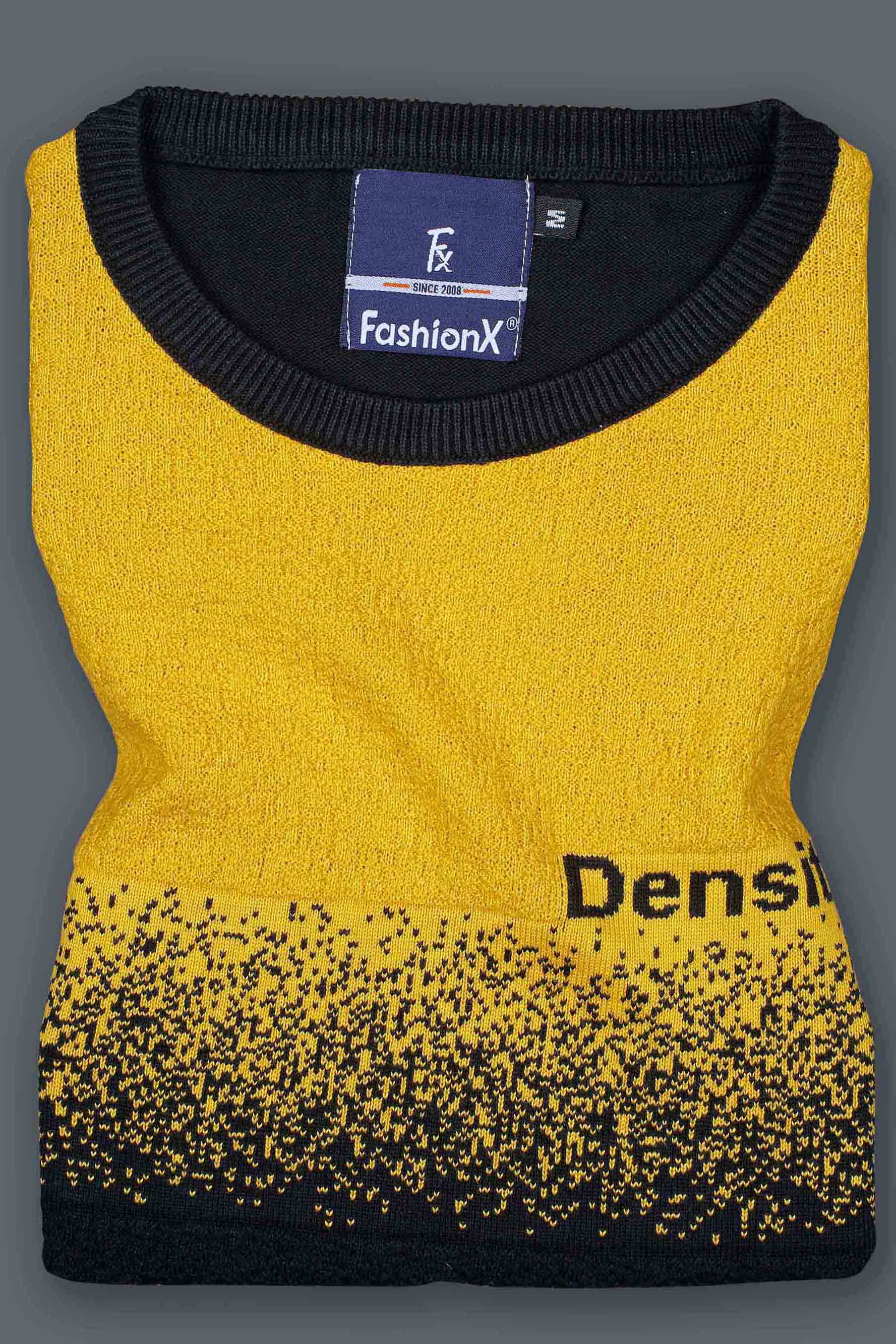 Density Yellow Self Pattern Slim Fit Knitted T-Shirt for Men
