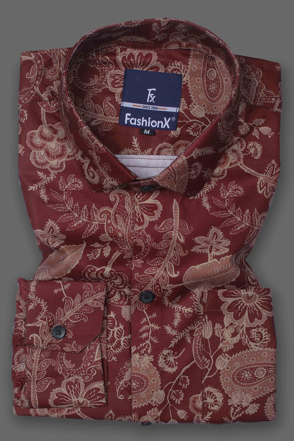 Maroon Afghani pashley Print Slim Fit Casual Shirt For Men