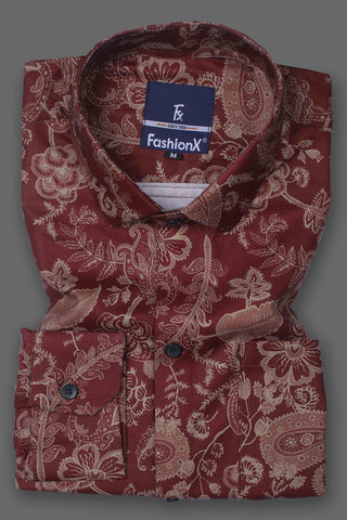 Maroon Afghani pashley Print Slim Fit Casual Shirt For Men