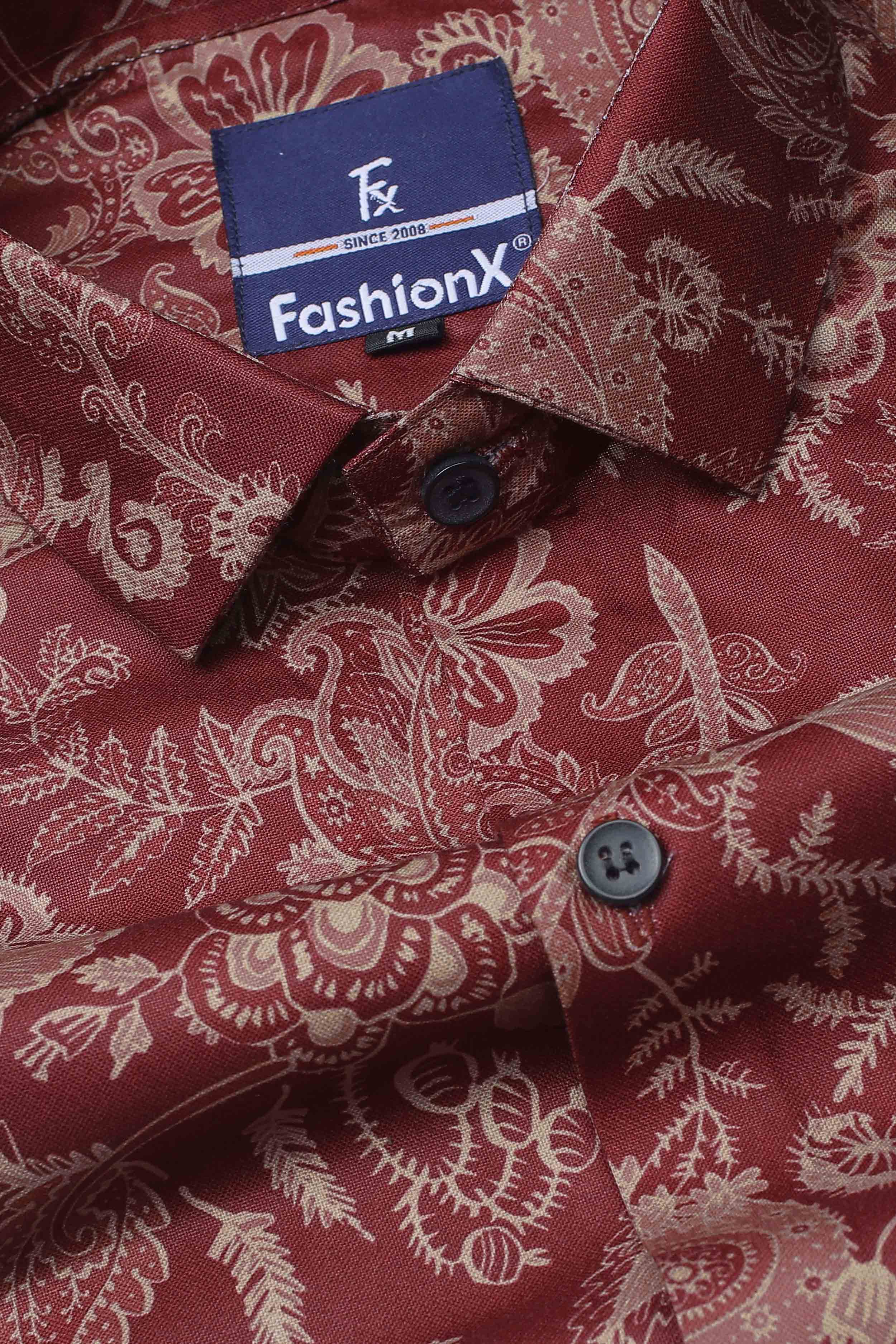 Maroon Afghani pashley Print Slim Fit Casual Shirt For Men