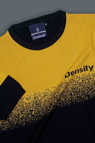 Density Yellow Self Pattern Slim Fit Knitted T-Shirt for Men