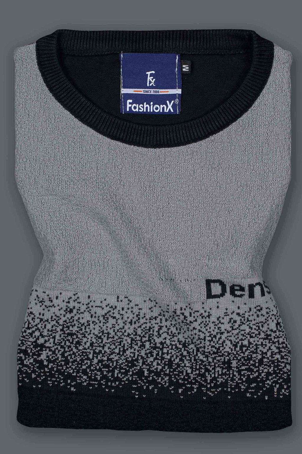 Density Grey Self Pattern Slim Fit Knitted T-Shirt for Men