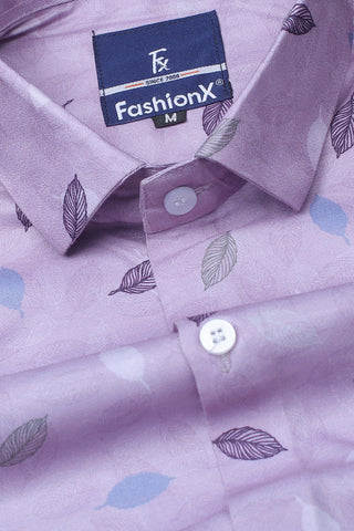 Leaf Print Purple Fit Casual Shirt For Men