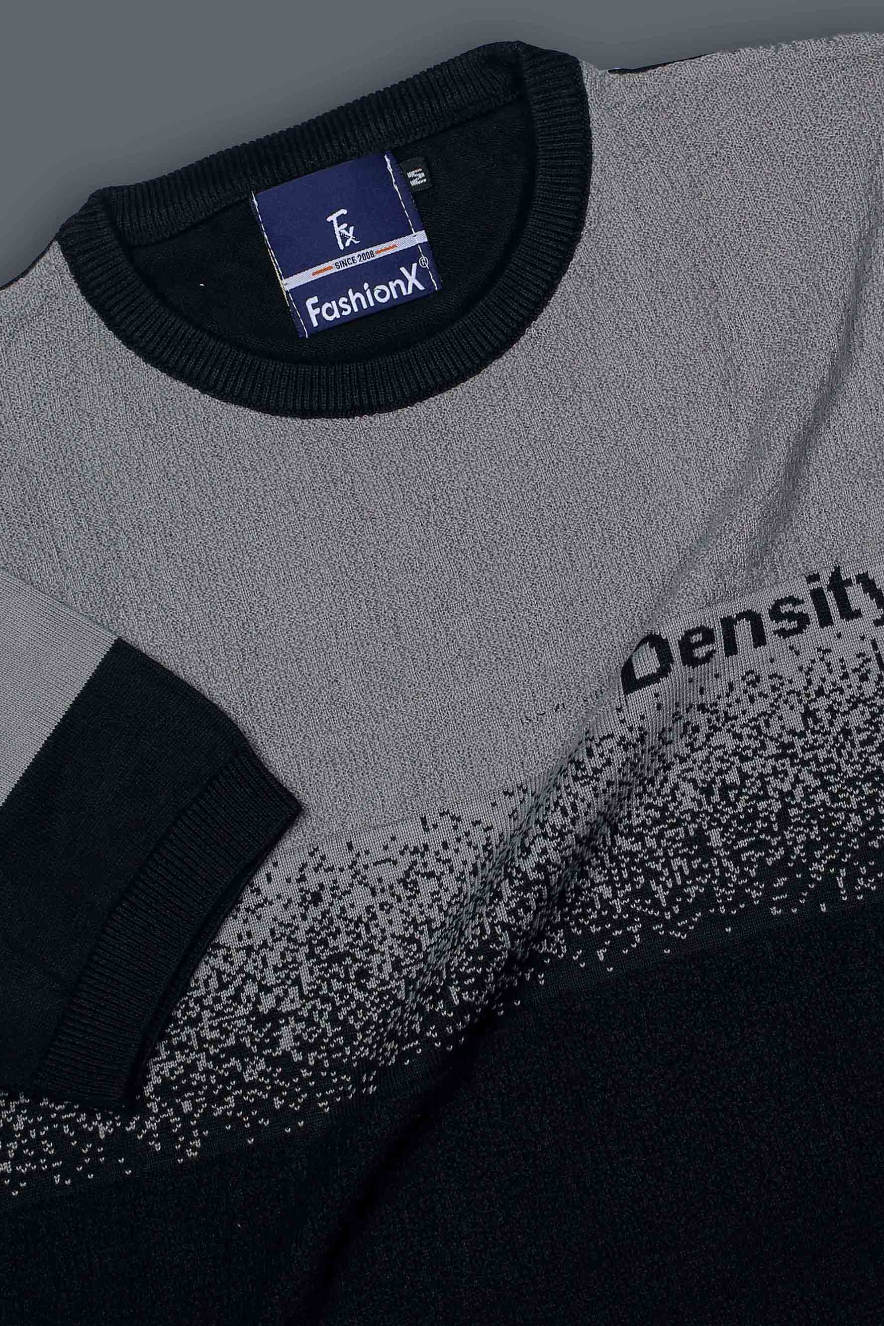 Density Grey Self Pattern Slim Fit Knitted T-Shirt for Men