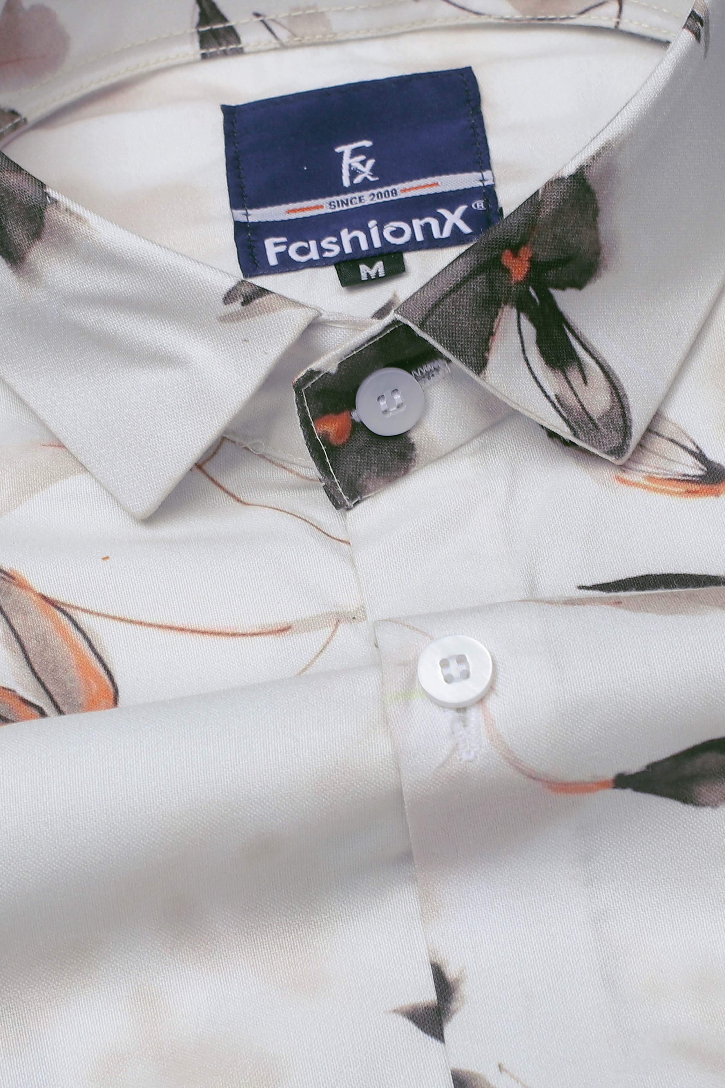 Beige Floral print Cotton Slim Fit Casual Shirt
