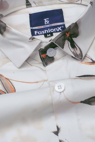 Beige Floral print Cotton Slim Fit Casual Shirt
