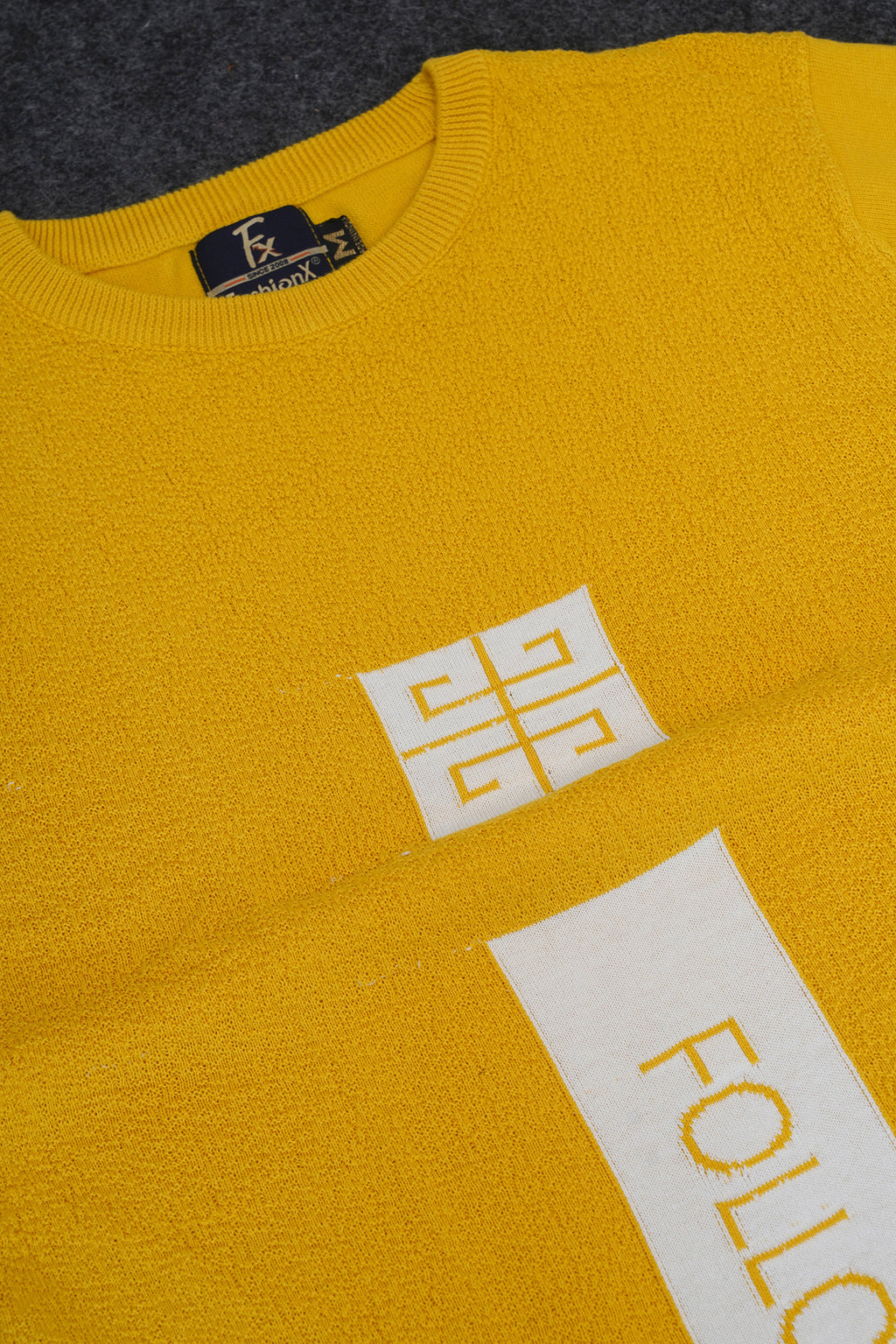 Yellow Tatting Knitted & Sleeve Lining T-Shirt for Men