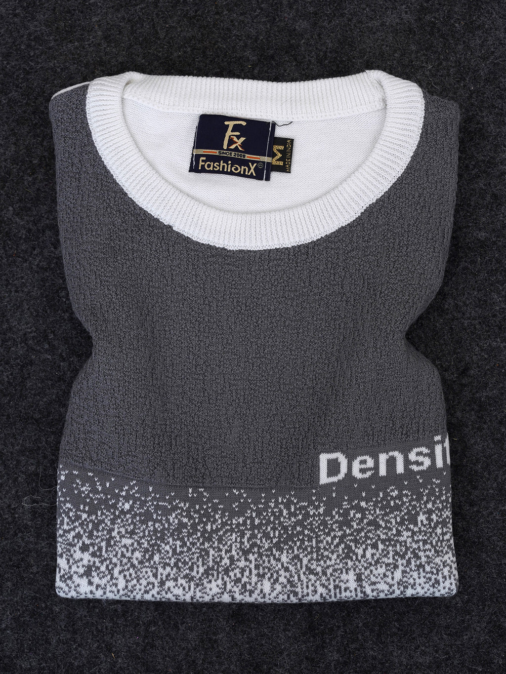 Density White Self Pattern Slim Fit Knitted T-Shirt for Men