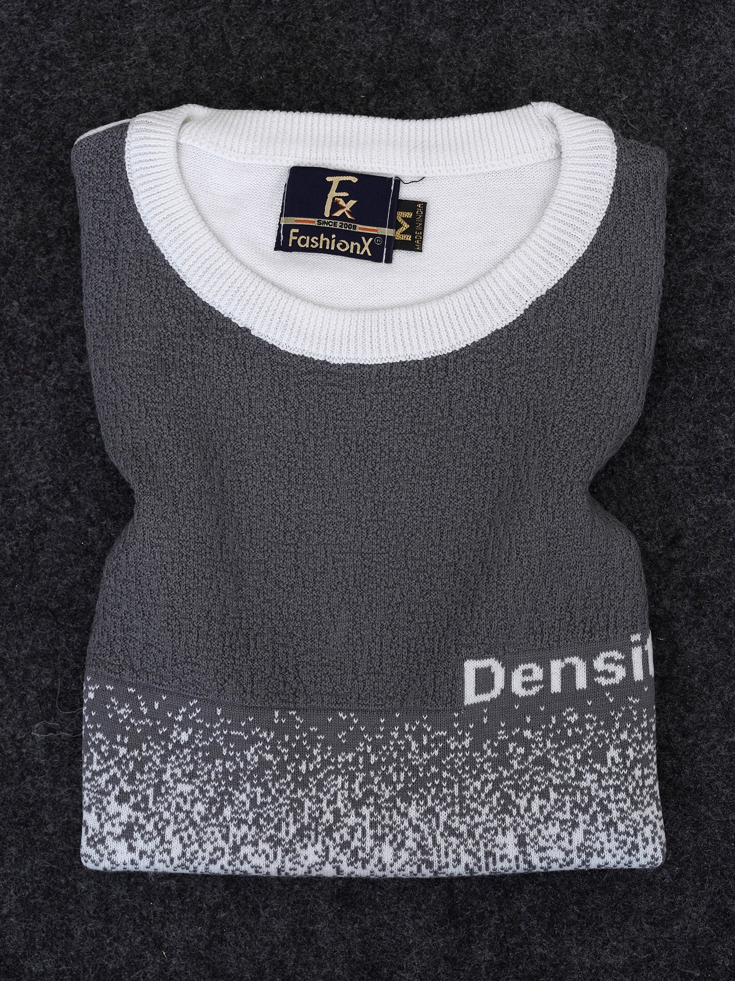 Density White Self Pattern Slim Fit Knitted T-Shirt for Men