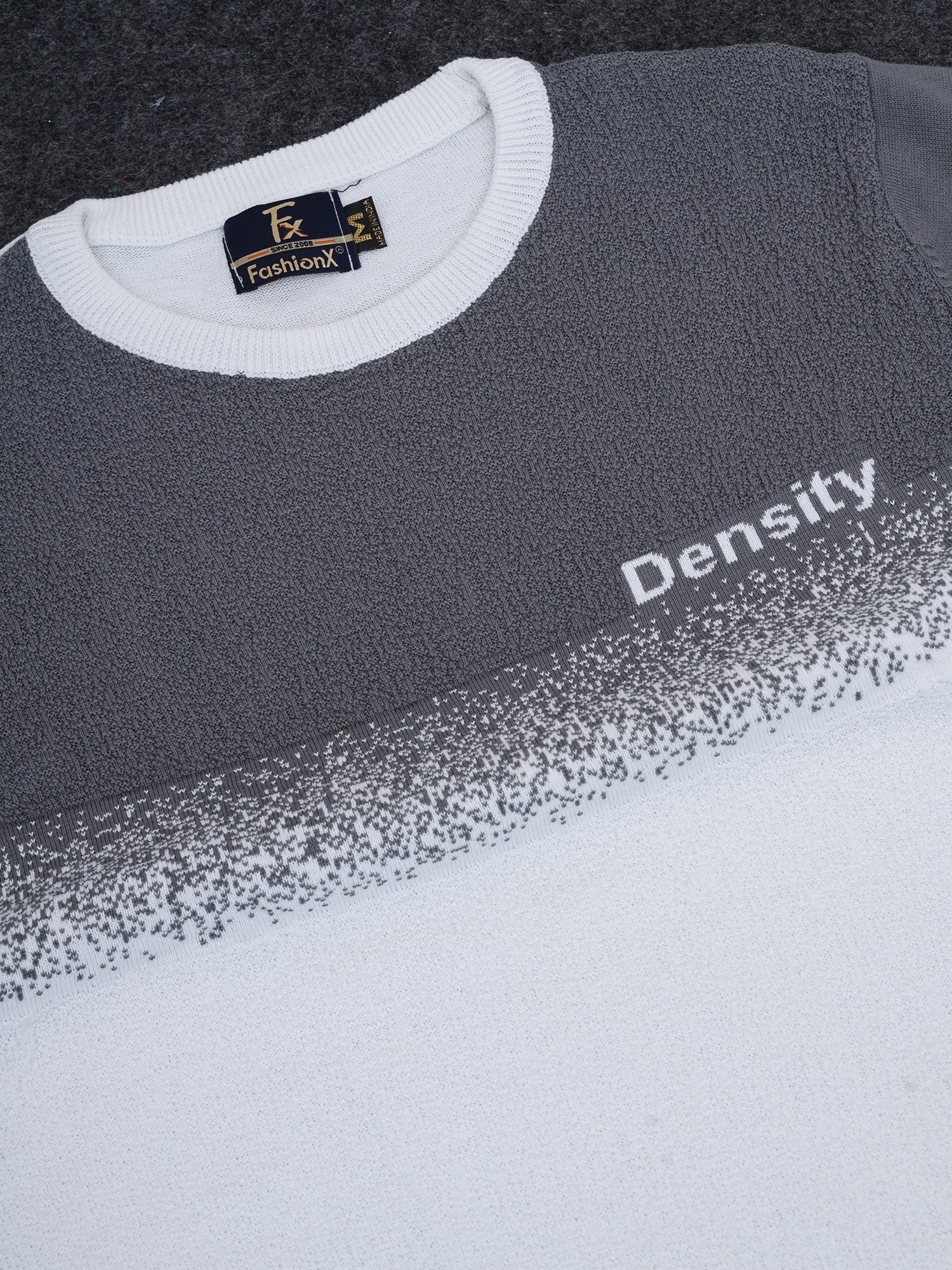 Density White Self Pattern Slim Fit Knitted T-Shirt for Men