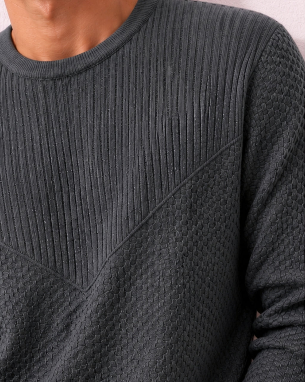Grey Full Sleeve Pure Cotton Men's Knitted T-Shirt