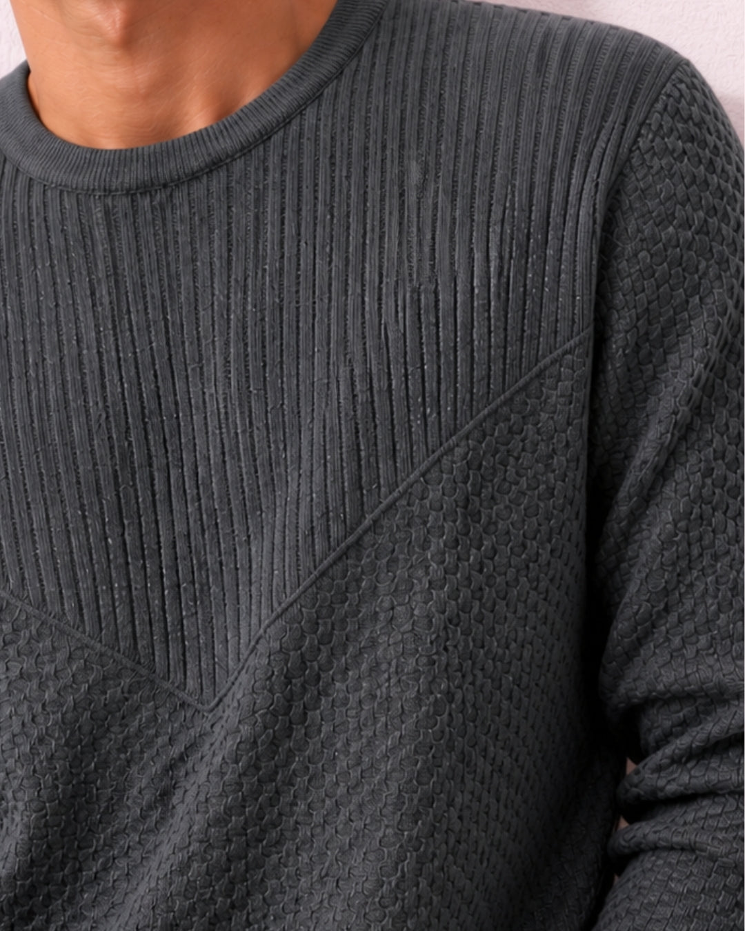Grey Full Sleeve Pure Cotton Men's Knitted T-Shirt