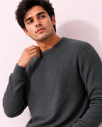 Grey Full Sleeve Pure Cotton Men's Knitted T-Shirt