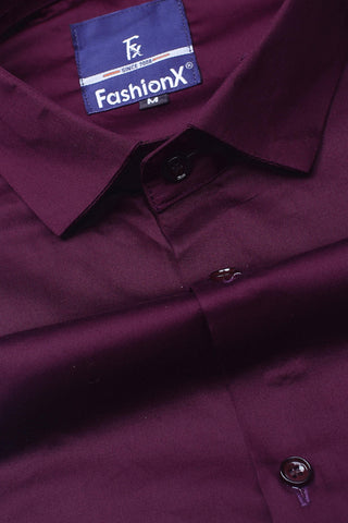 Men Wine Comfort Satin Cotton Casual Shirt