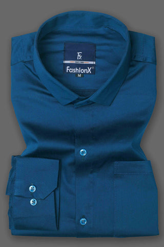 Men Blue Comfort Satin Cotton Casual Shirt
