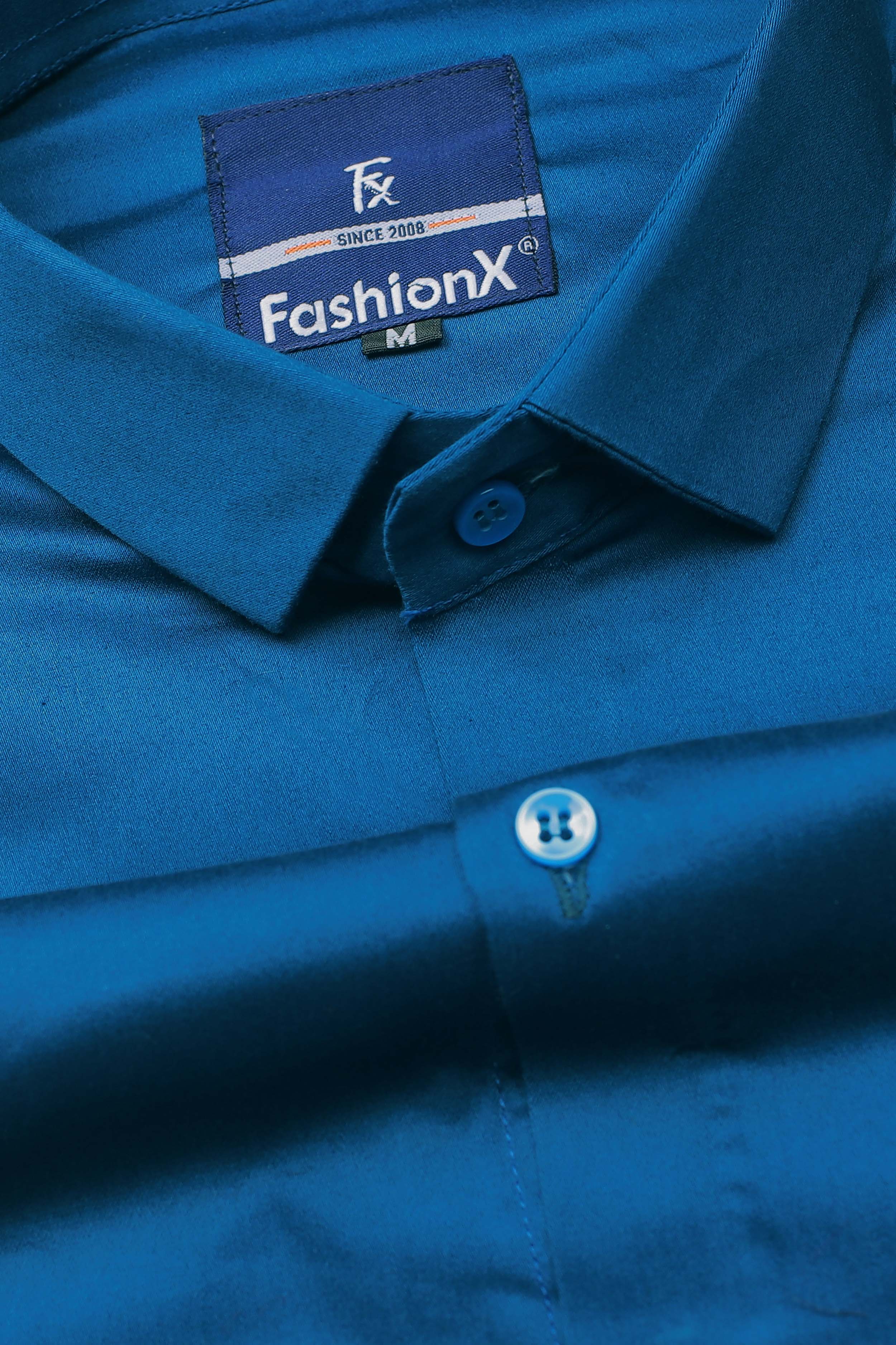 Men Blue Comfort Satin Cotton Casual Shirt