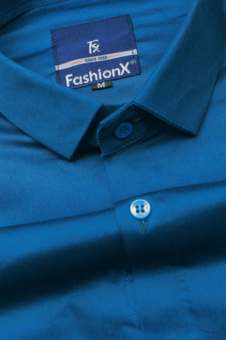Men Blue Comfort Satin Cotton Casual Shirt