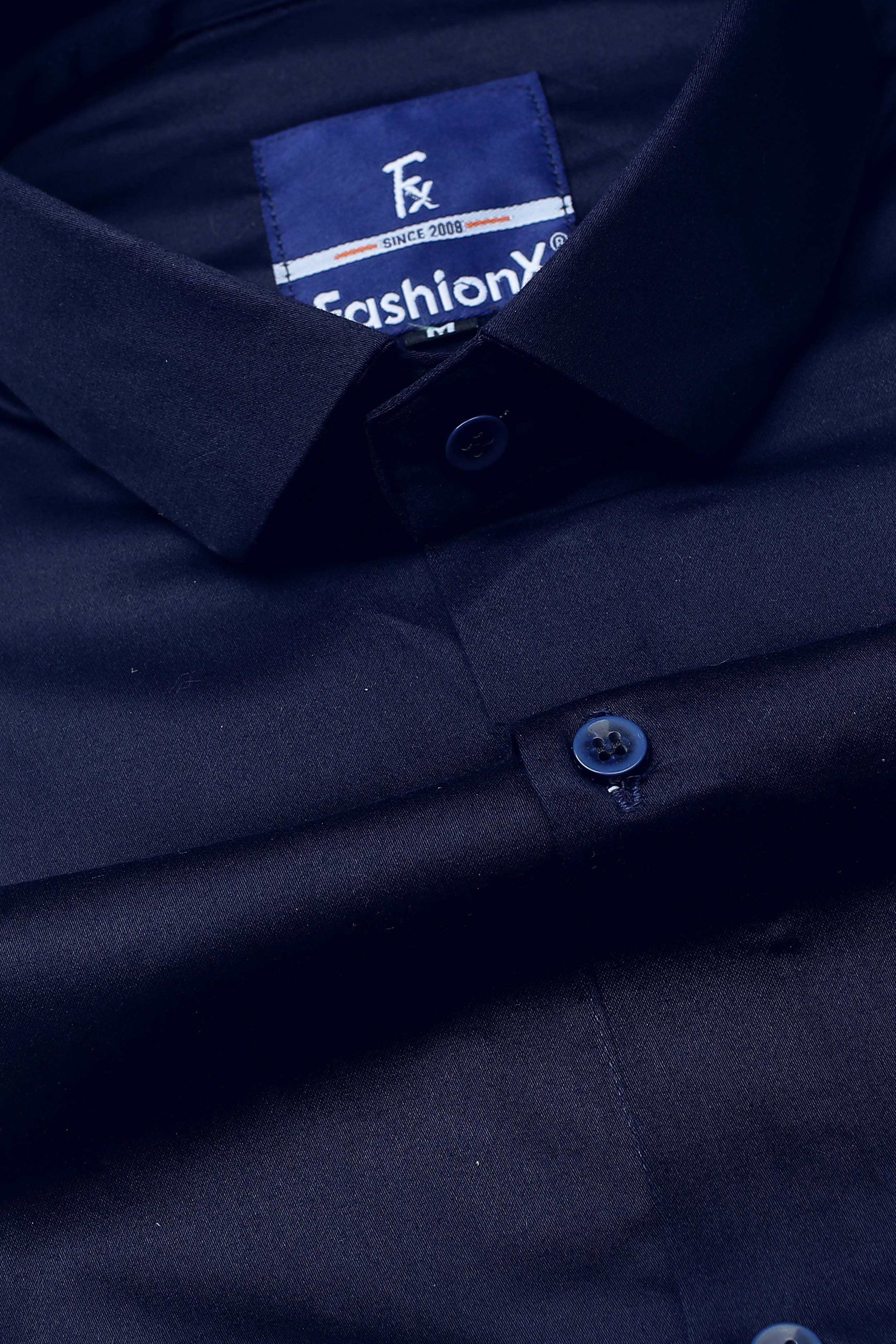 Men Navy Comfort Satin Cotton Casual Shirt