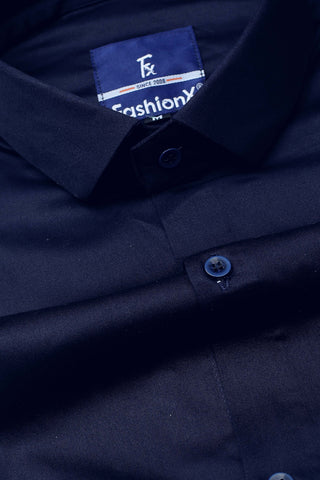 Men Navy Comfort Satin Cotton Casual Shirt