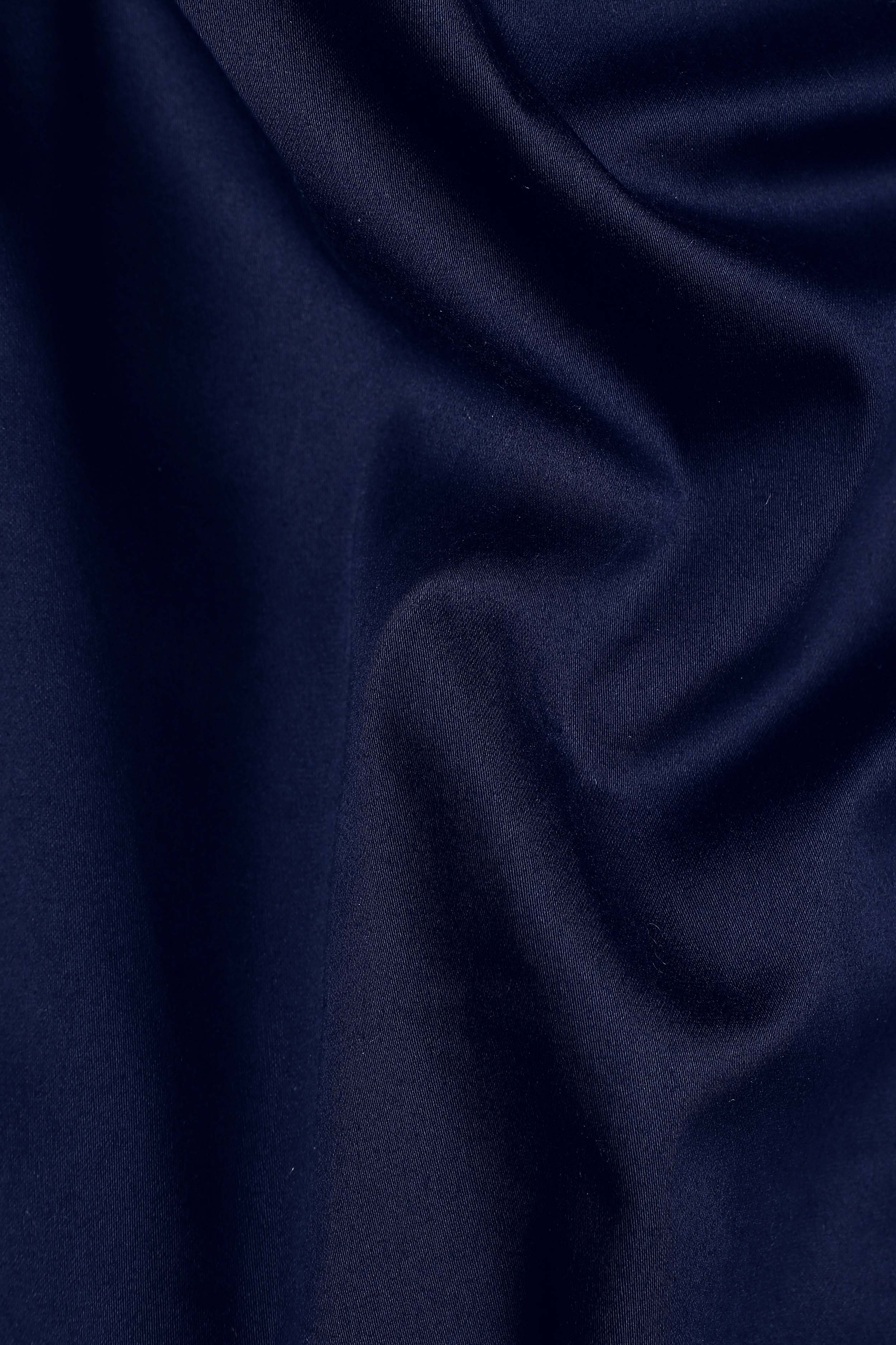 Men Navy Comfort Satin Cotton Casual Shirt