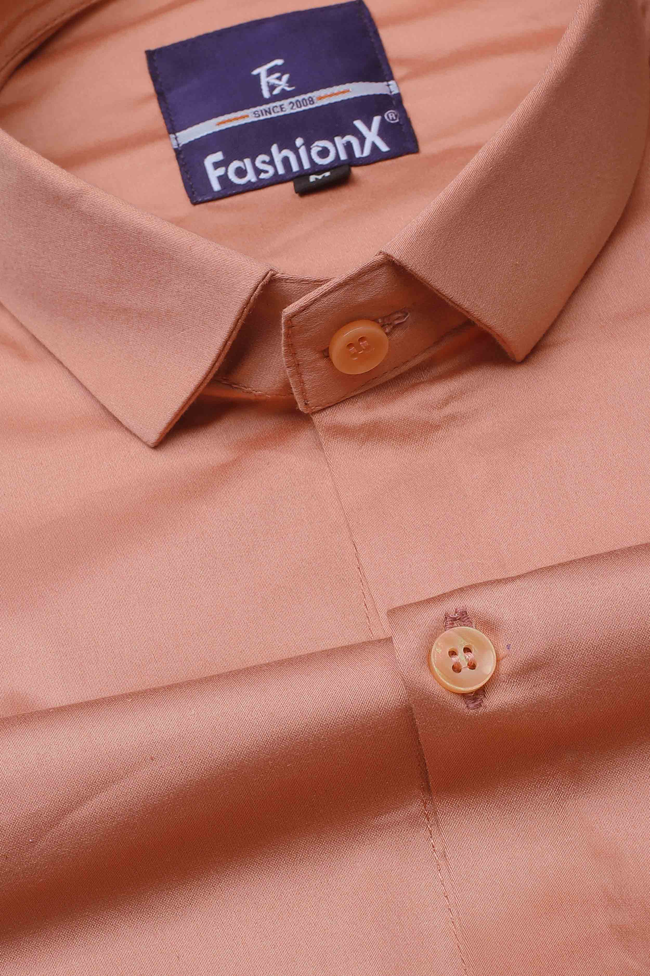 Men Peach Comfort Satin Cotton Casual Shirt