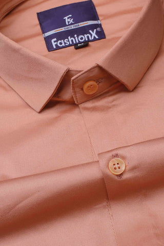 Men Peach Comfort Satin Cotton Casual Shirt
