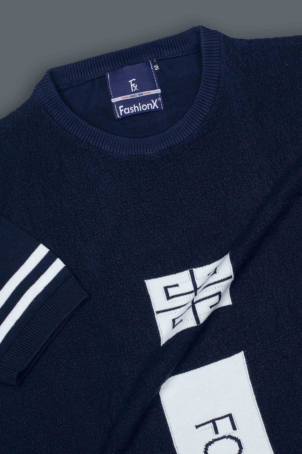 Navy Tatting Knitted & Sleeve Lining T-Shirt for Men