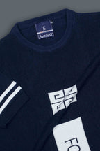 Navy Tatting Knitted & Sleeve Lining T-Shirt for Men