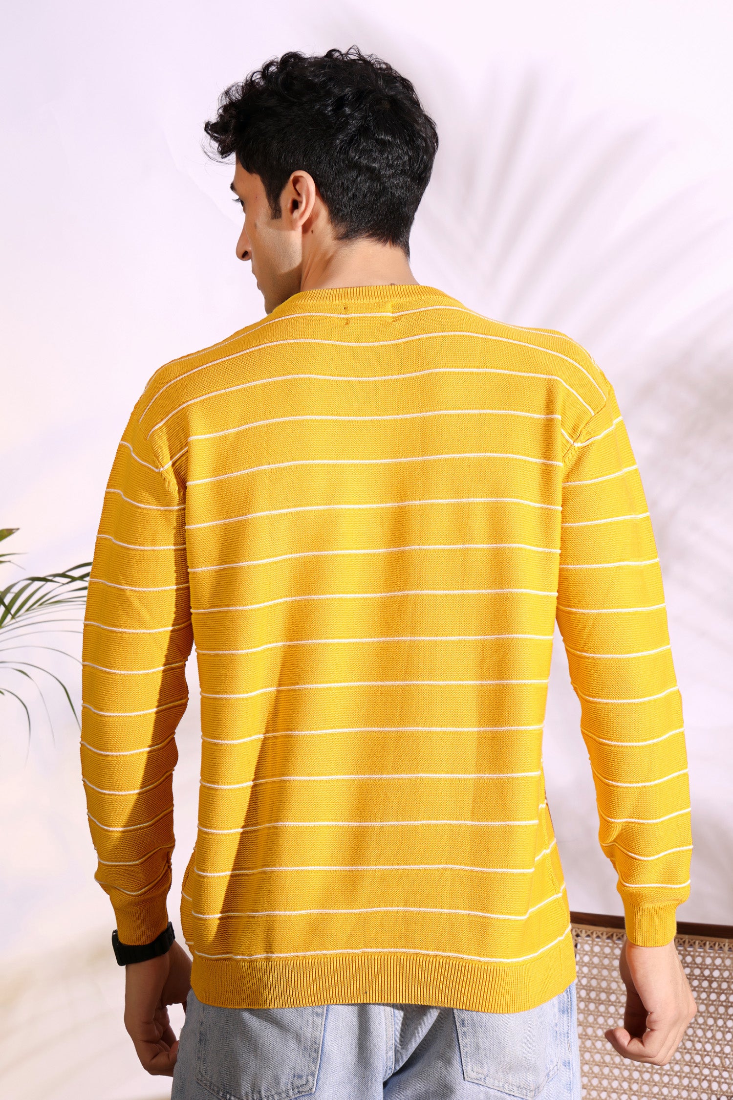 Yellow Stripes pure cotton Knitted T-Shirt for Men