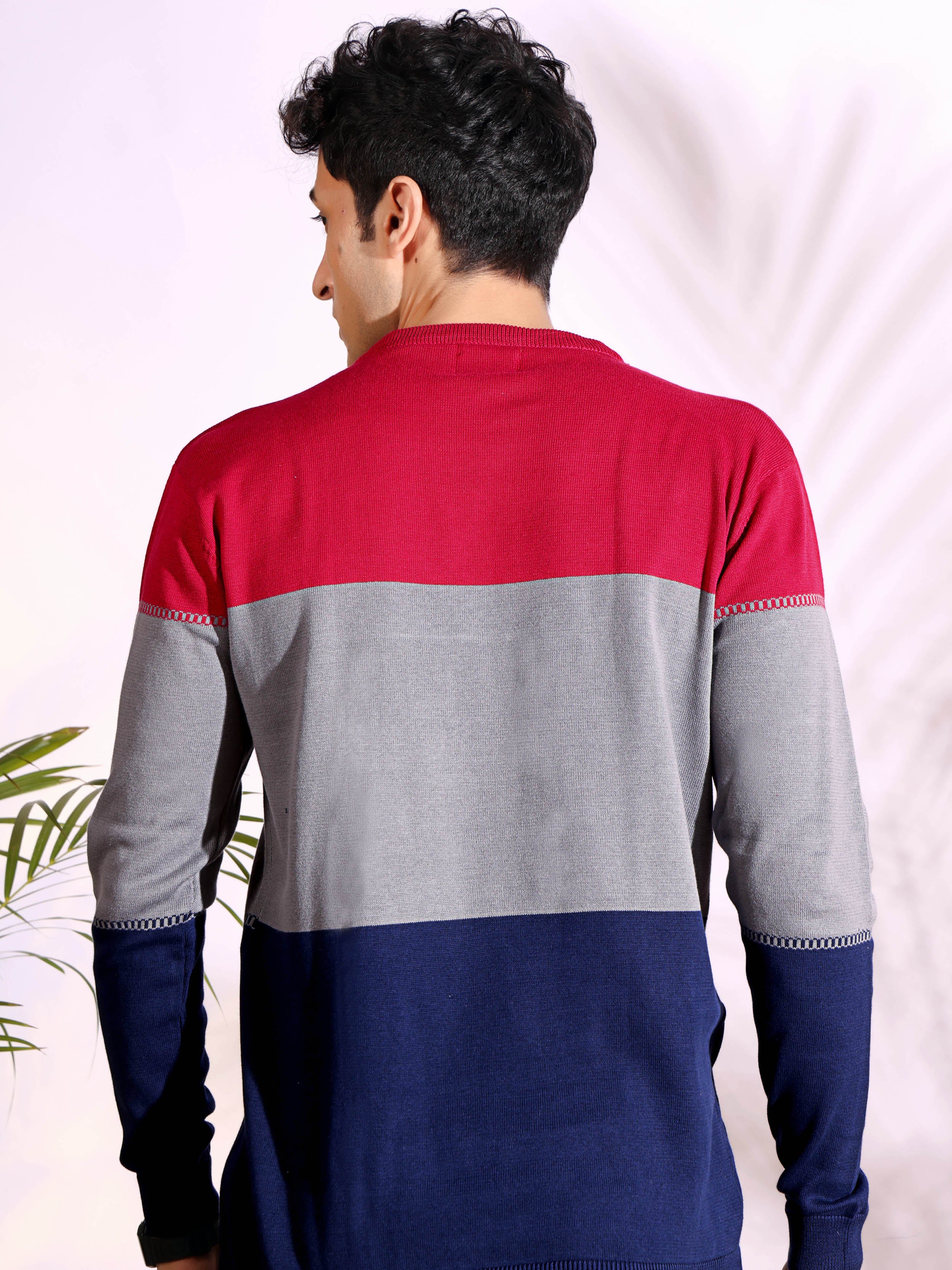 Red Tri Color Pure Cotton Knitted Men T-Shirt Secondary image