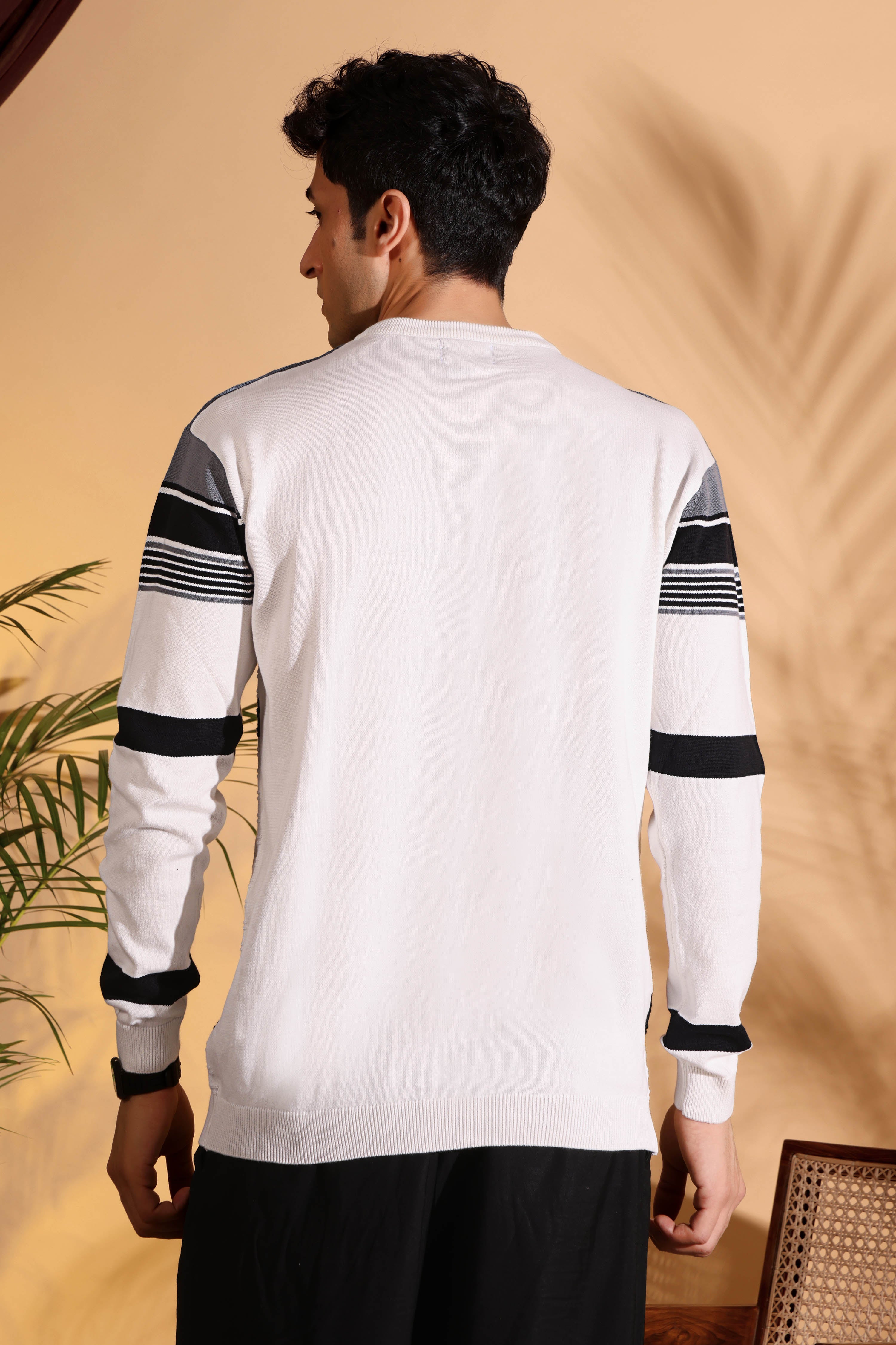 White Self Structured Box Pure Cotton knitted T-Shirt