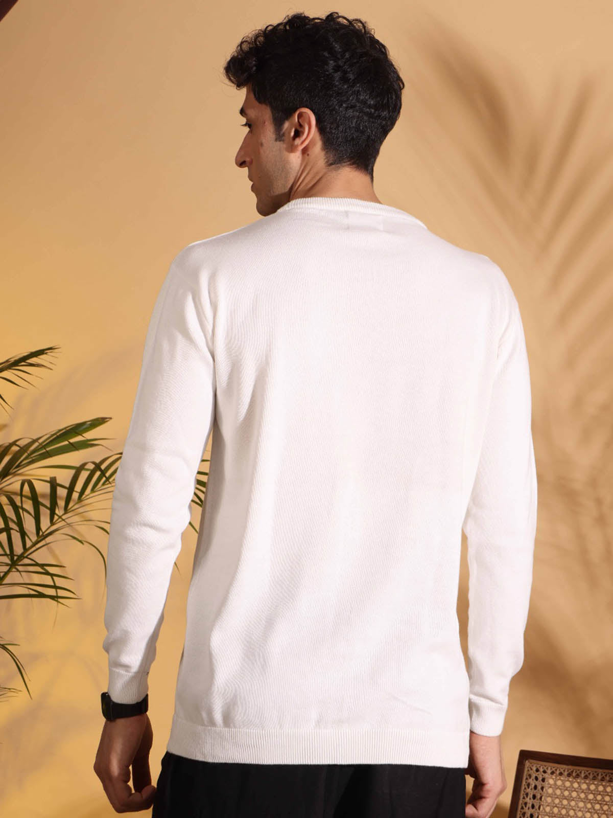 Exclusive White Self Structured Cotton knitted T-Shirt Secondary image