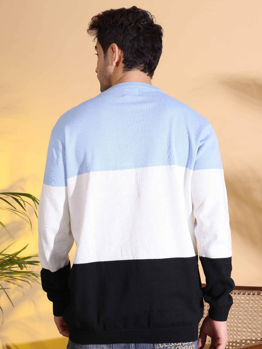 Blue Tri Color Pure Cotton Knitted Men T-Shirt