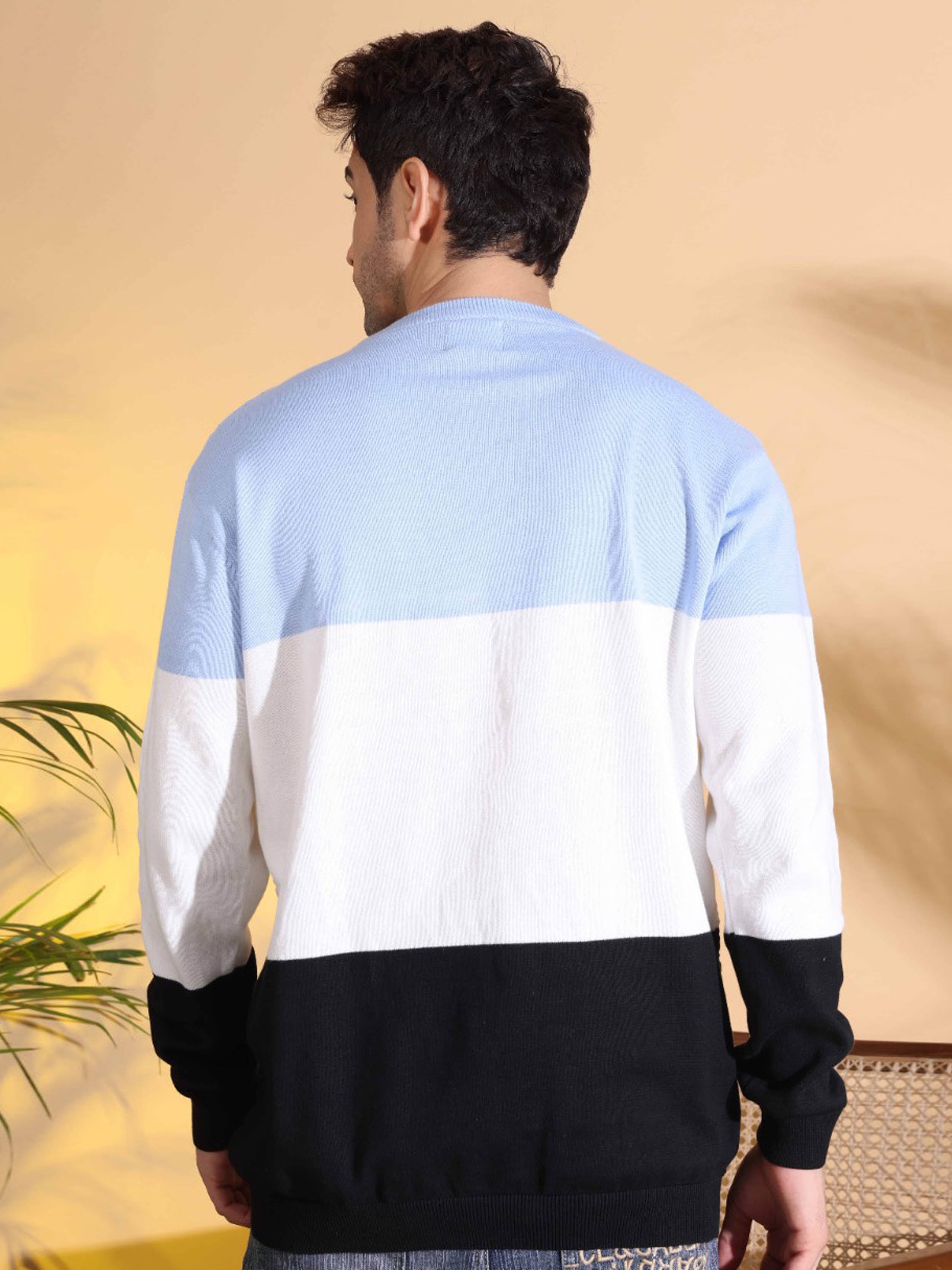 Blue Tri Color Pure Cotton Knitted Men T-Shirt