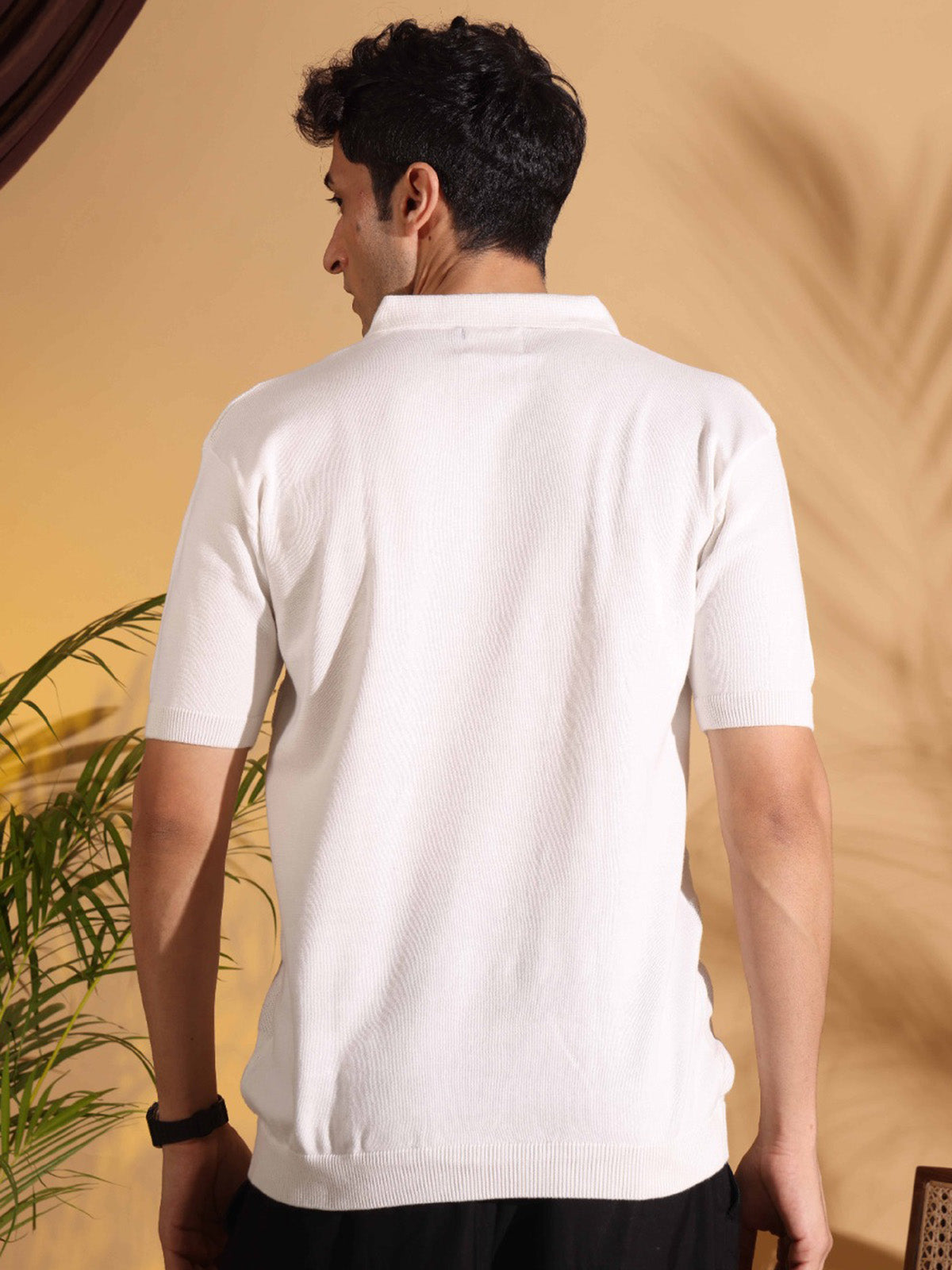 White Pure Cotton Textured Polo Men's Knitted T-Shirt Secondary image
