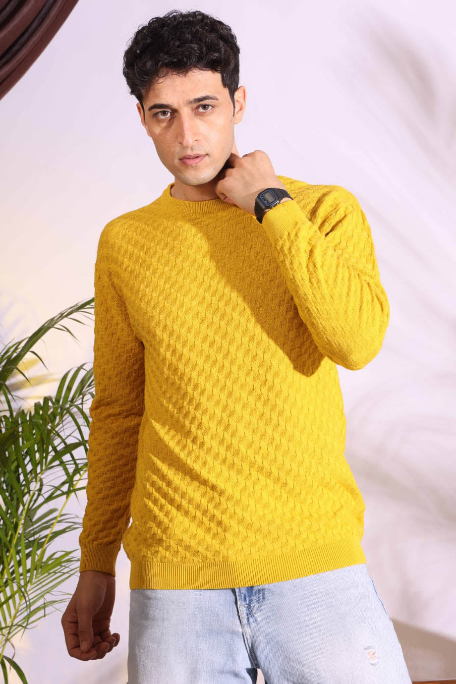 Yellow Box Pure Cotton Men's Knitted T-Shirt