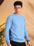 Blue Self Structured Box Pure Cotton knitted T-Shirt