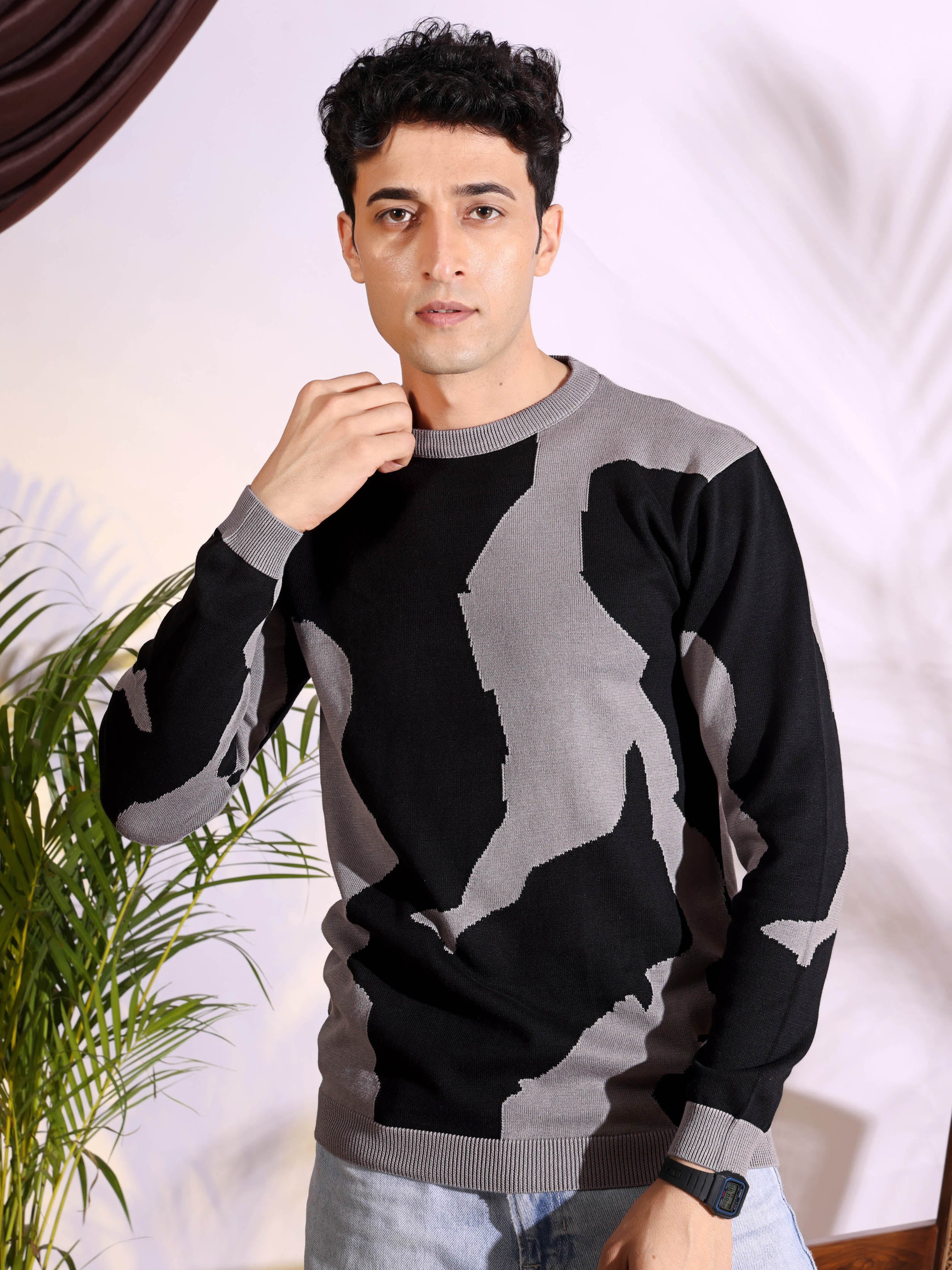 Revolution Unstoppable Black and Grey Pure Cotton Knitted T-Shirt