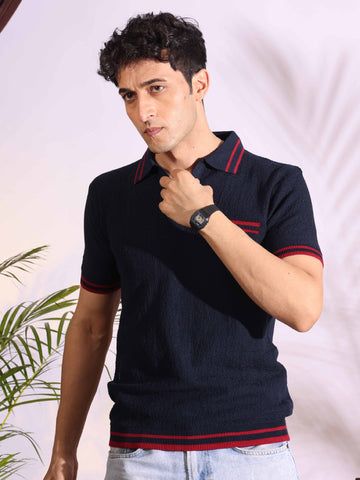 Polo Blue Pure Cotton Men's Knitted T-Shirt