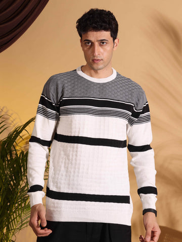 White Self Structured Box Pure Cotton knitted T-Shirt