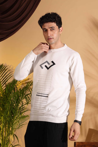 Exclusive White Self Structured Cotton knitted T-Shirt