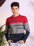 Red Tri Color Pure Cotton Knitted Men T-Shirt