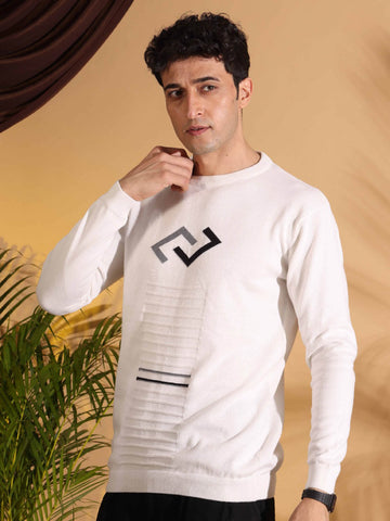 Exclusive White Self Structured Cotton knitted T-Shirt