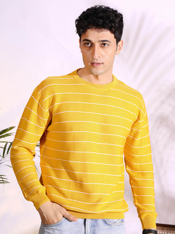 Yellow Stripes pure cotton Knitted T-Shirt for Men
