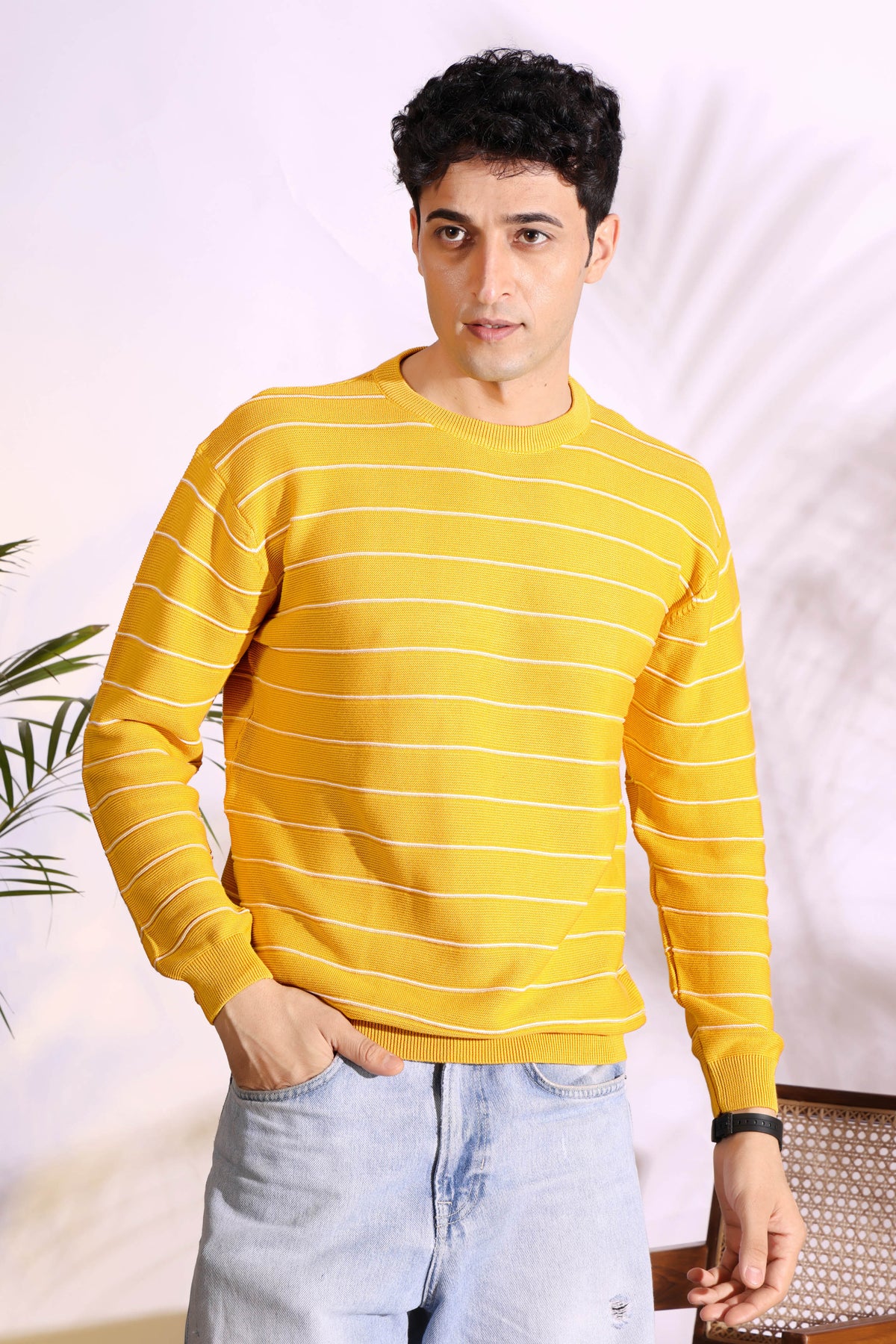 Yellow Stripes pure cotton Knitted T-Shirt for Men
