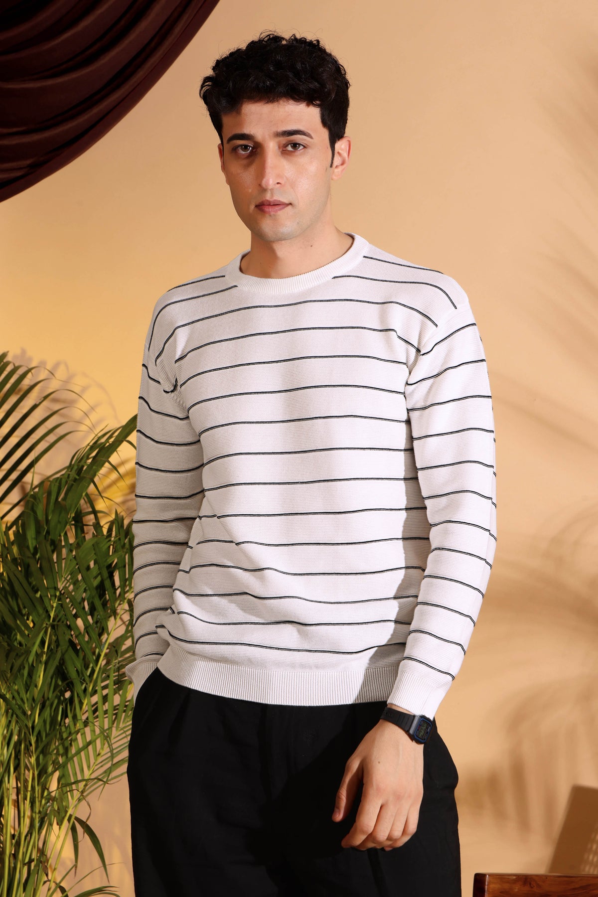 White Stripes pure cotton Knitted T-Shirt for Men