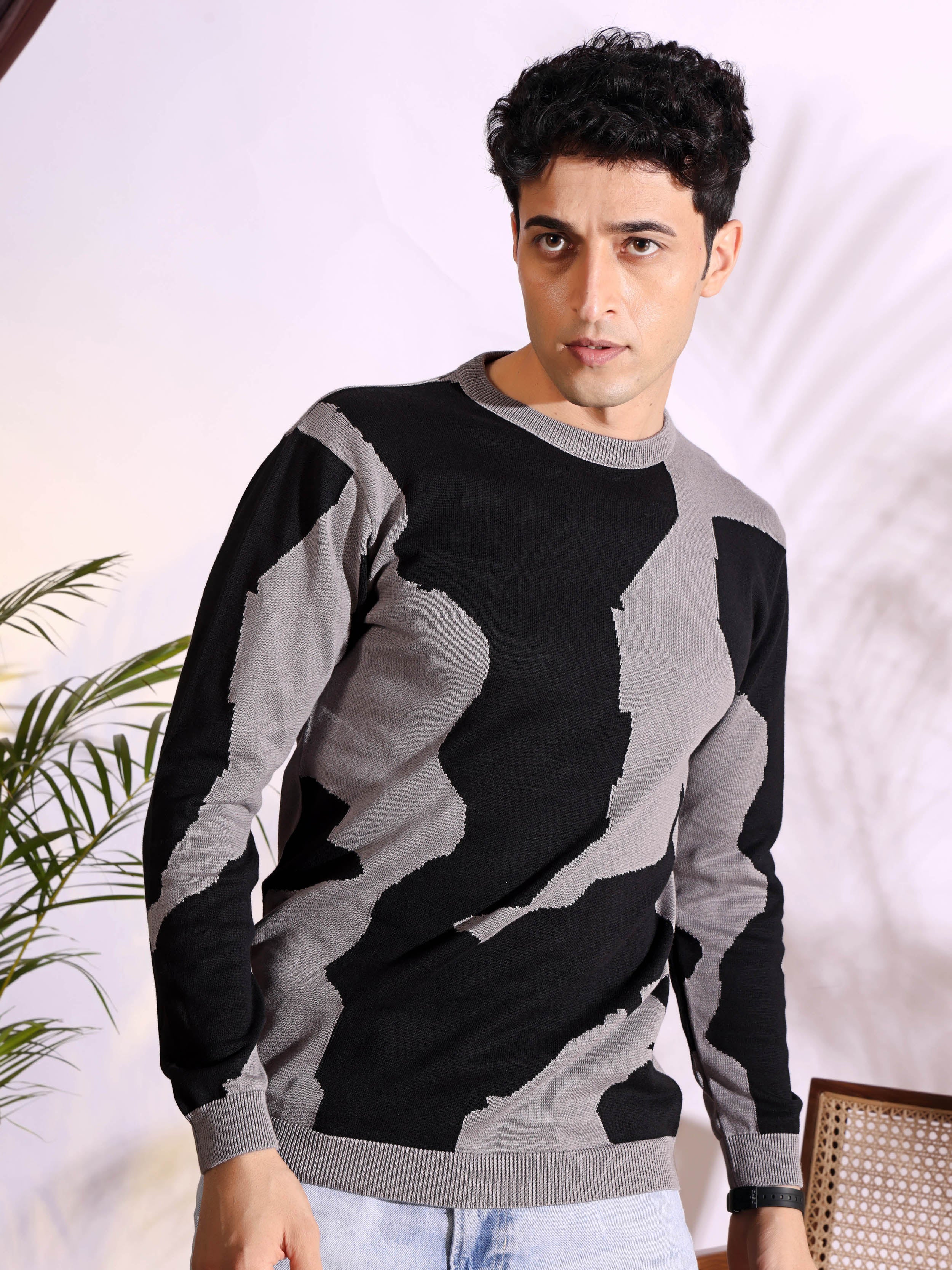 Revolution Unstoppable Black and Grey Pure Cotton Knitted T-Shirt