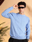 Blue Self Structured Box Pure Cotton knitted T-Shirt