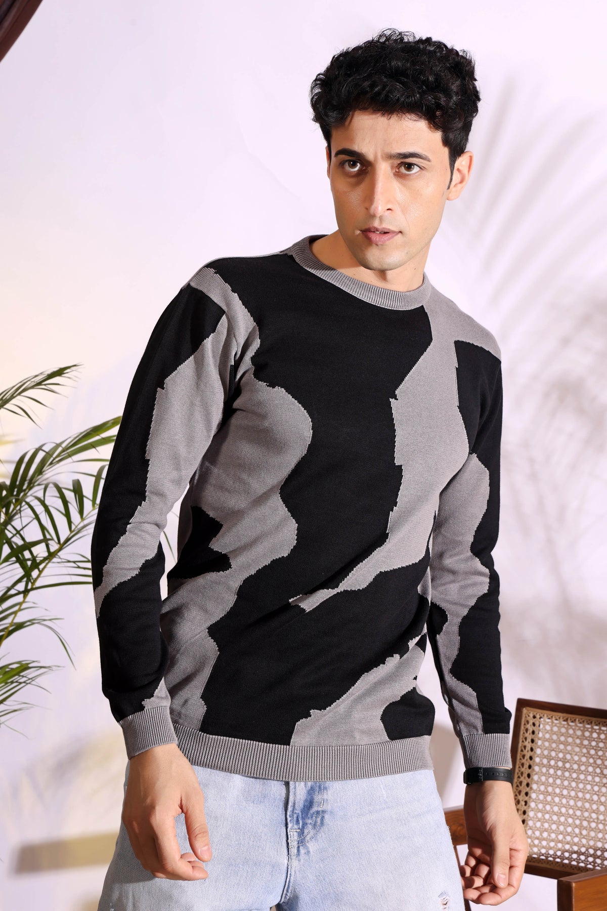 Revolution Unstoppable Black and Grey Pure Cotton Knitted T-Shirt